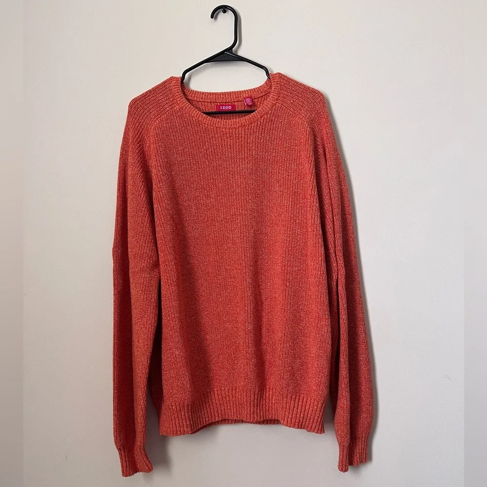 izod xxl heavy knit orange heather crewneck sweater - Picture 1 of 7